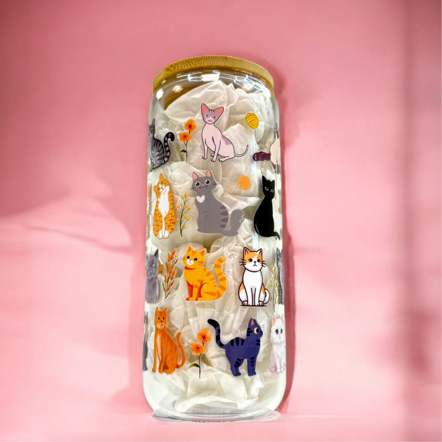 🌸 Meow & Sip – 20oz Cat Lovers Glass Cup 🐾
