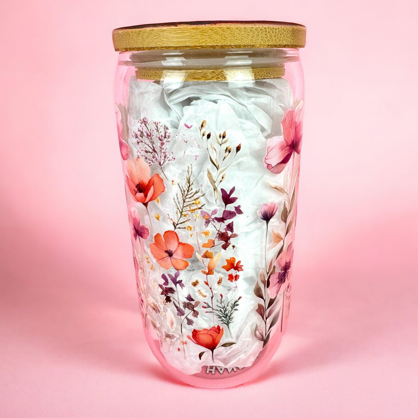 Pink Wildflowers 16oz (455ml) Iced Coffee Glass Cup