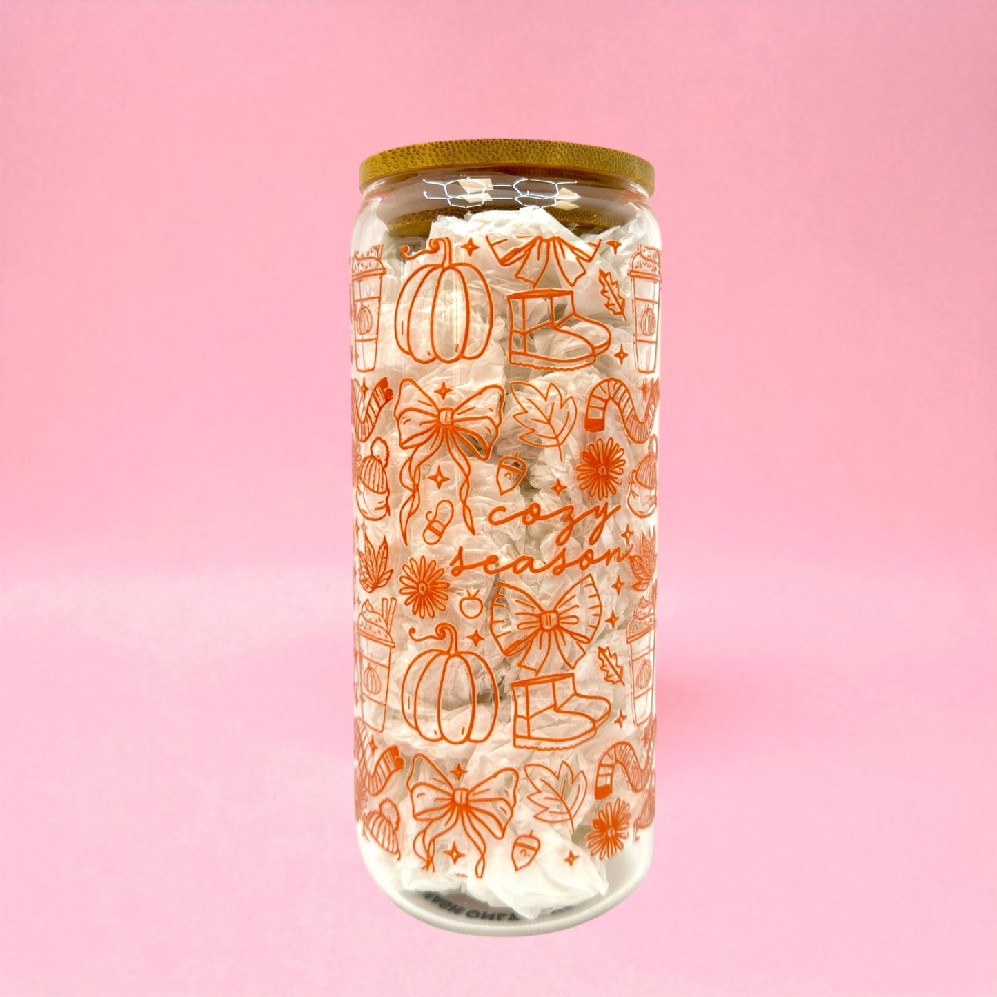 🍂 Cozy Season 20oz Glass Can with Bamboo Lid ☕✨