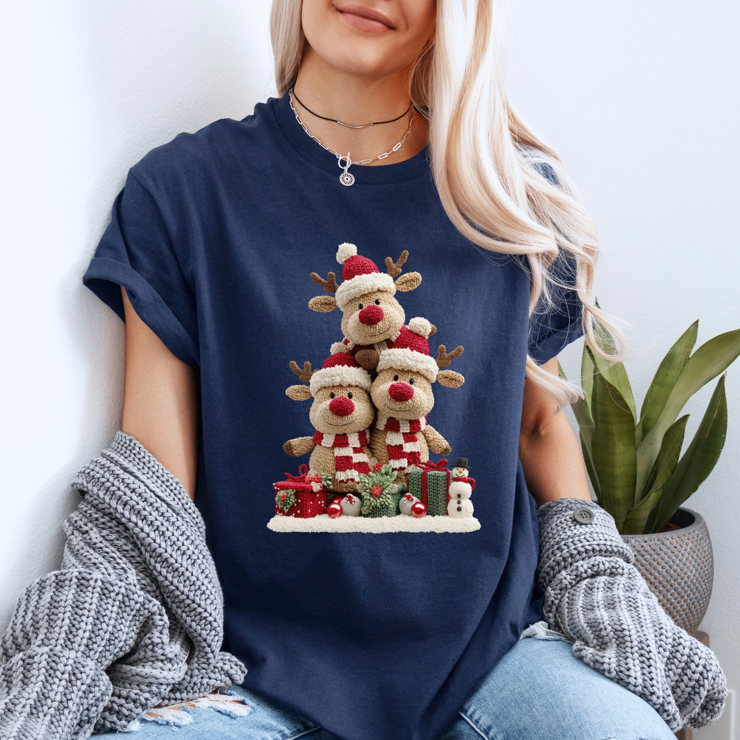 🦌✨ Cozy Reindeer Stack ✨🦌 100% Organic Cotton T-Shirt