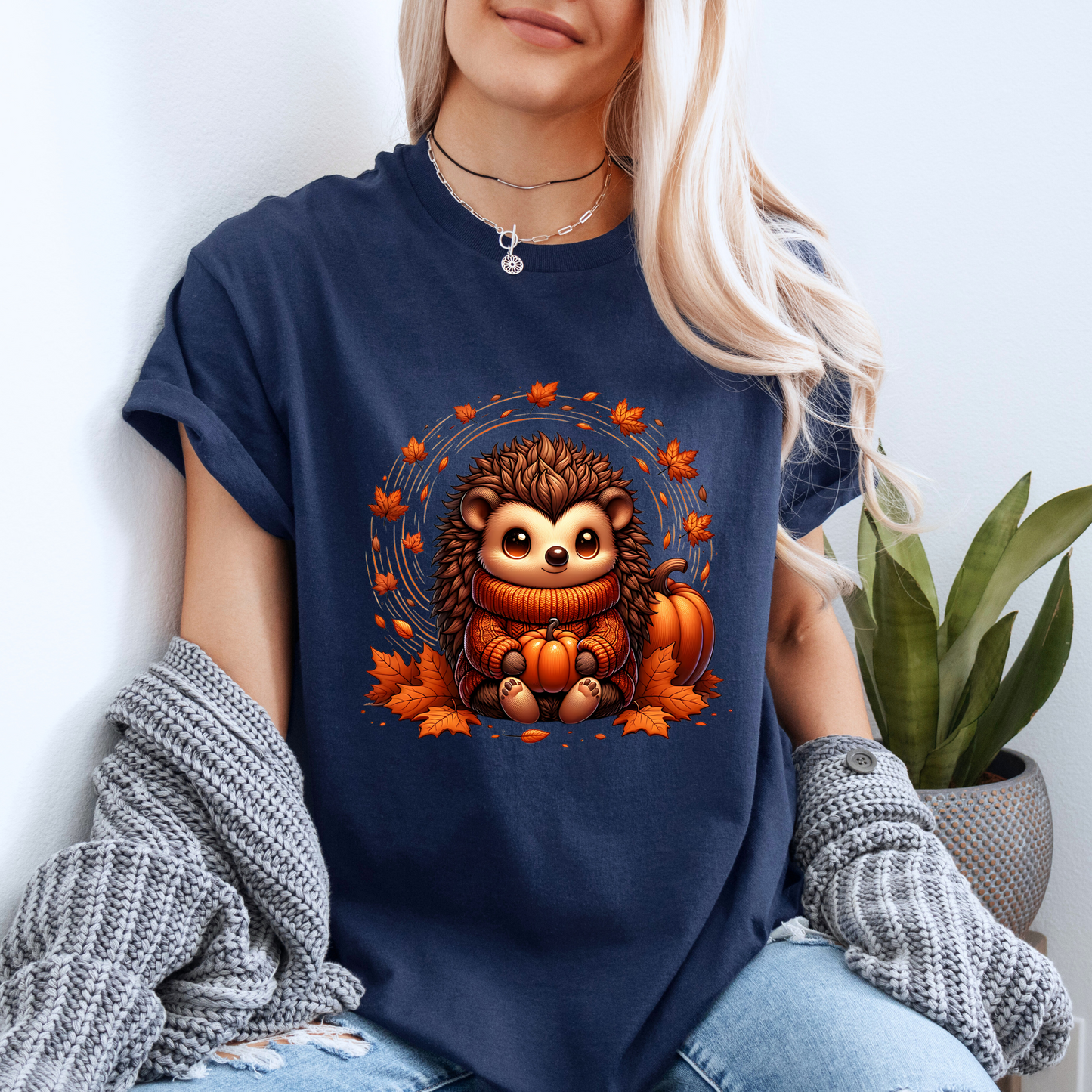 🧡 Autumn Vibes Hedgehog Tee 🍁🎃☕ 100% Organic cotton