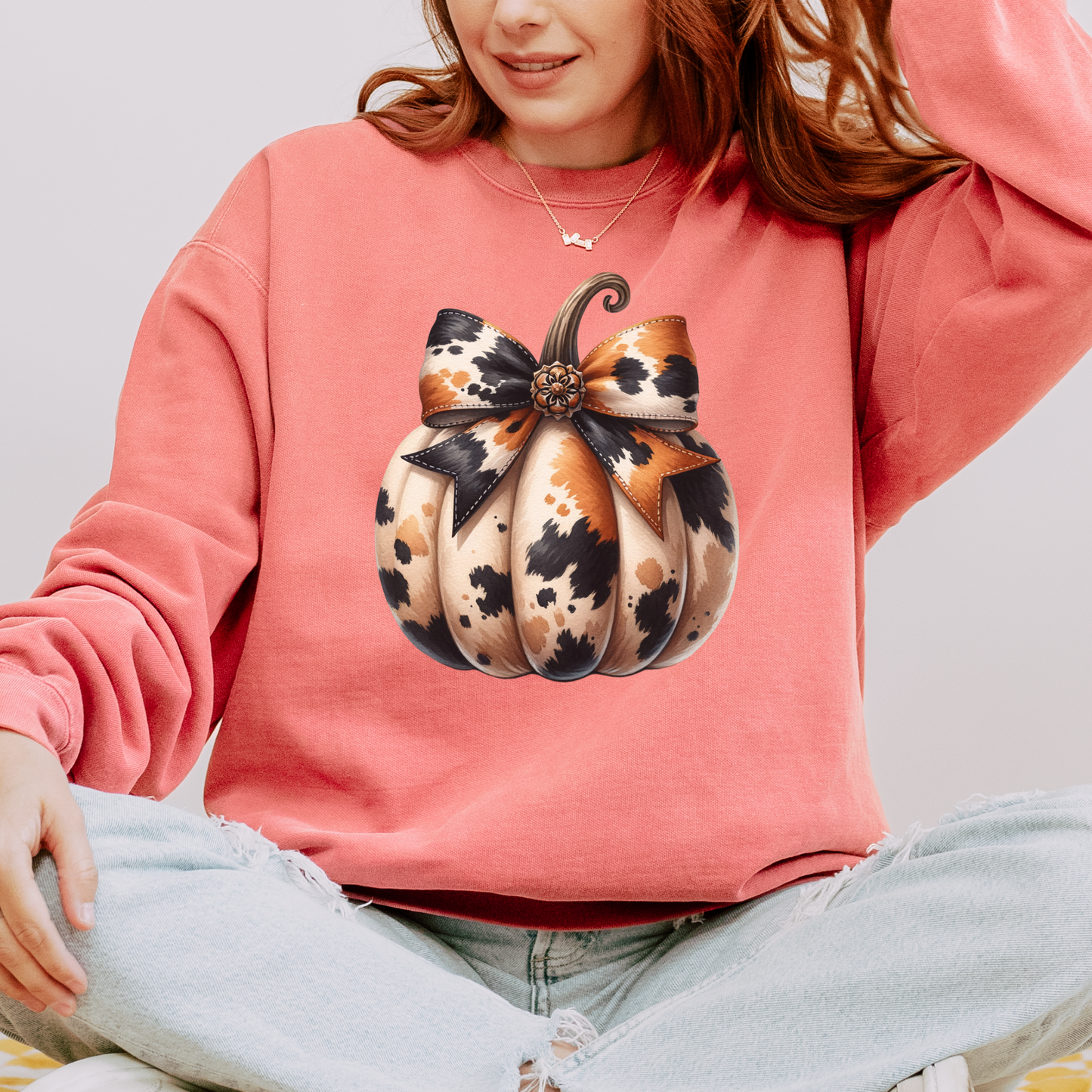 Cow hide Pumpkin Organic Cotton Crewneck Sweatshirt