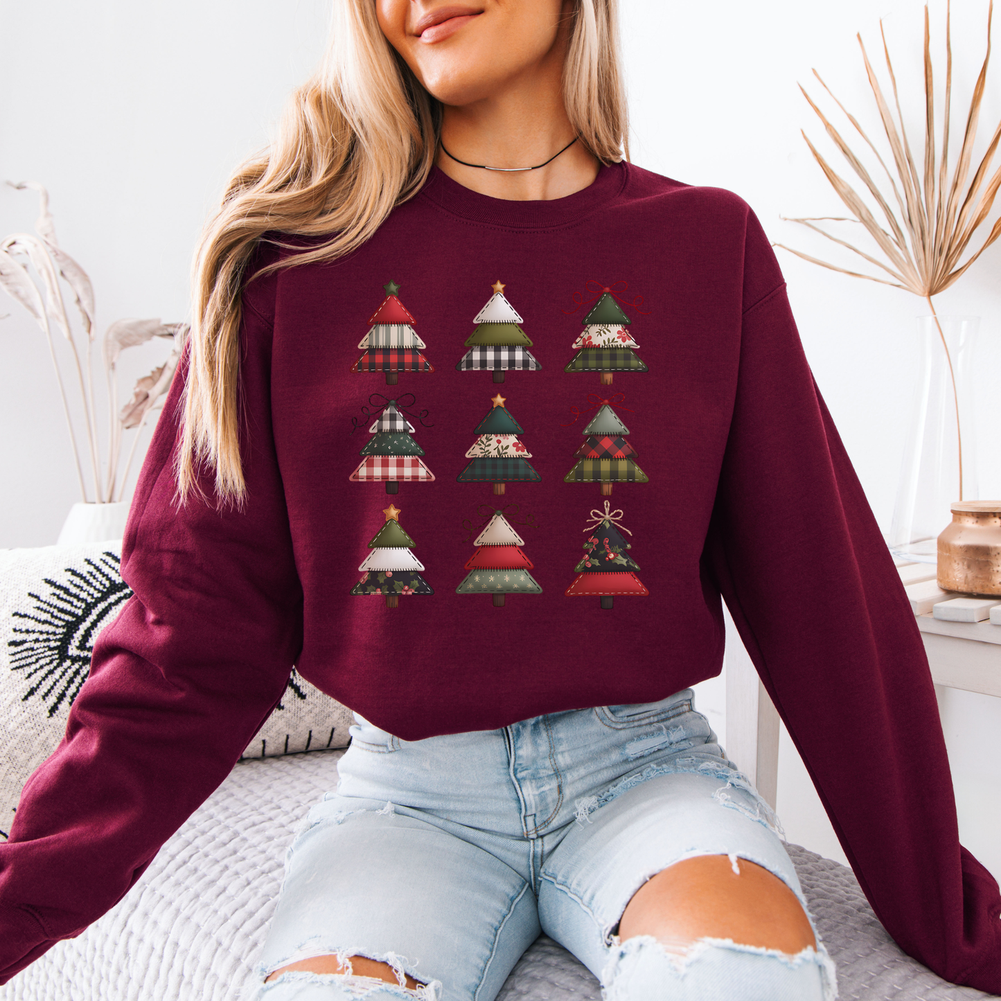 🧵 Stitched Christmas Trees🎄 Organic Cotton Sweatshirt