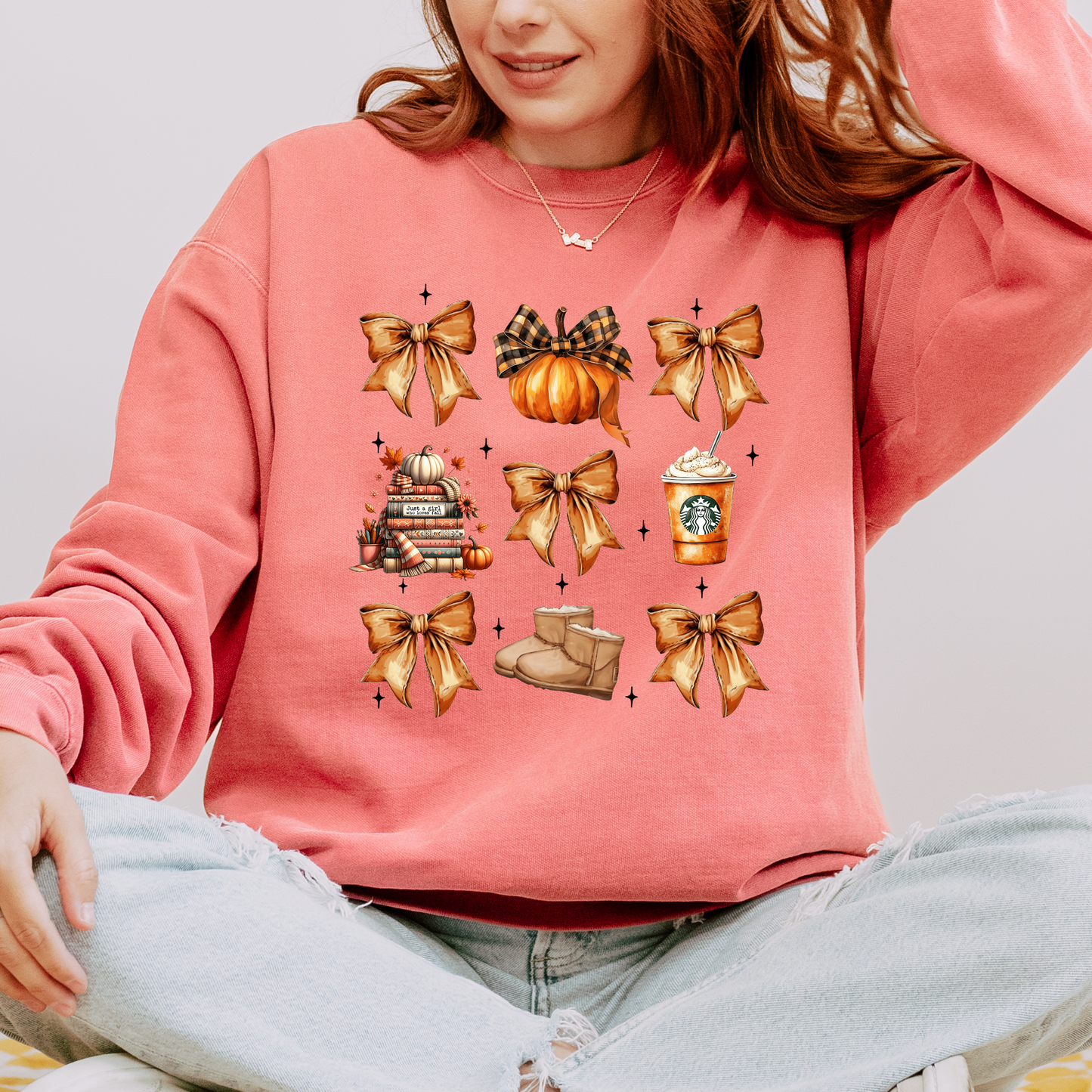 🎀🍂 Cozy Fall Bows Sweatshirt 🎃☕ Cotton Sweatshirt