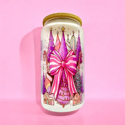 🎀 Merry and Bright 16oz Frosted Glass Cup 💜