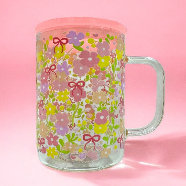 Blossom Bloom 16oz Glass Mug ✨🌸☕ | Double-Sided Floral Stickers