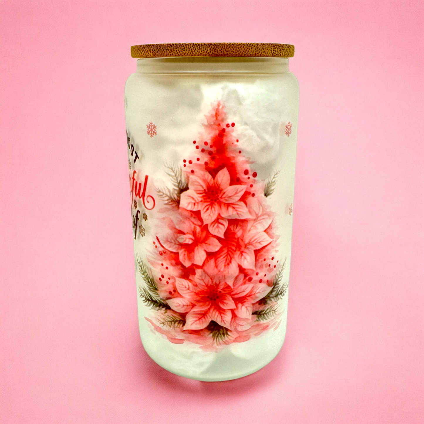 ❄️ It’s the Most Wonderful Time of the Year – 16oz Frosted Glass Cup✨