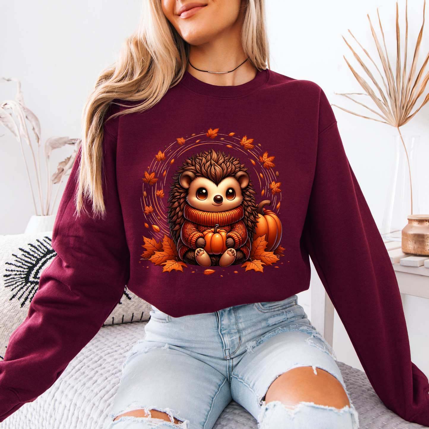 🎃🦔 Cute Cozy Hedgehog Fall 🍂Cotton Sweatshirt