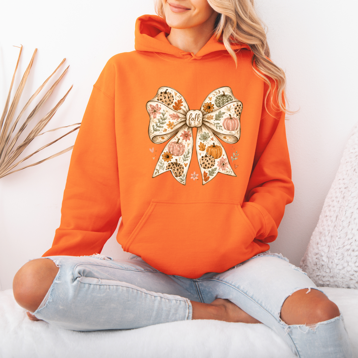 🎃🎀 Pumpkin Bow Fall Premium Hoodie 🍂✨