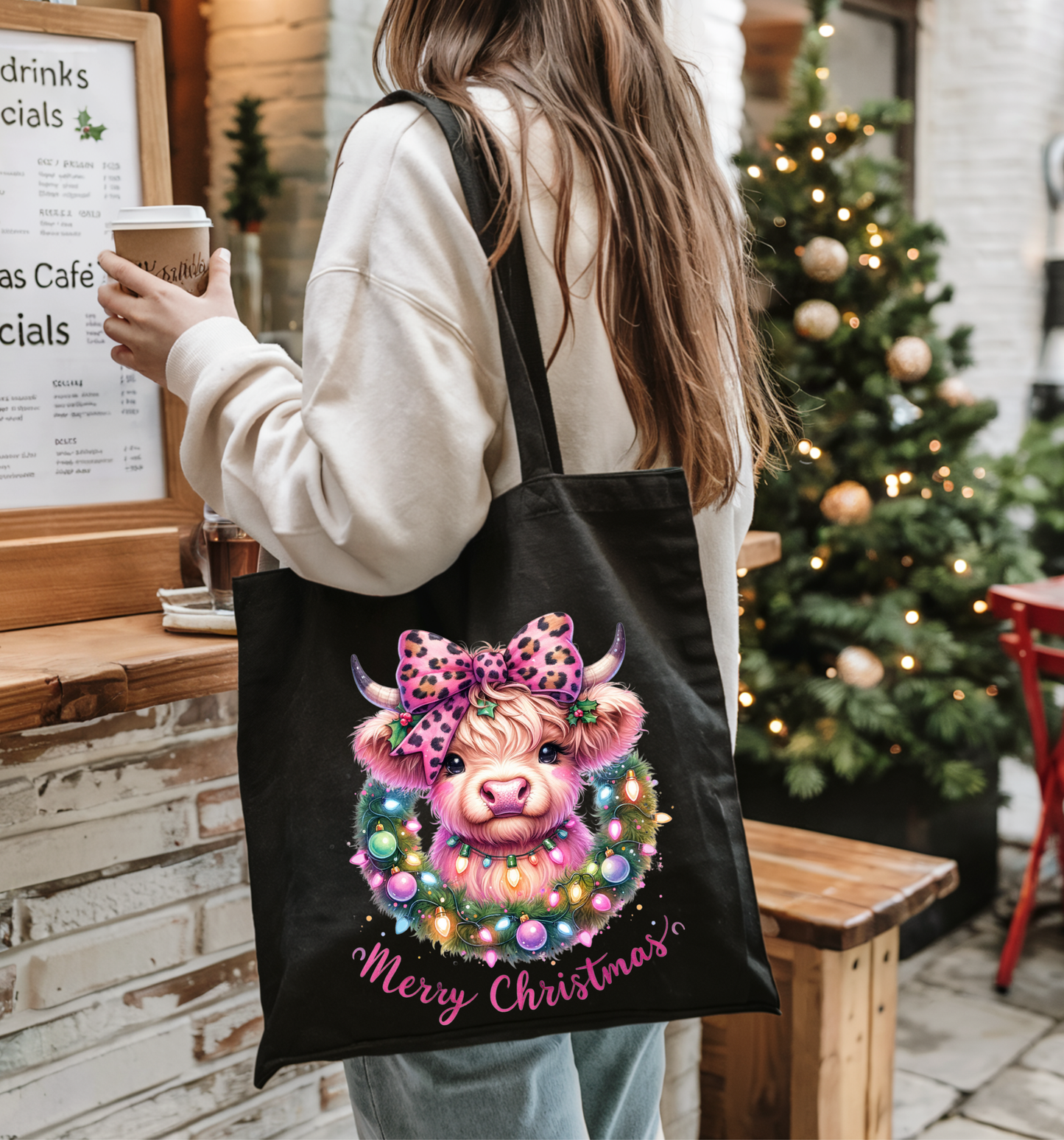 🎀🐮 Coquette Highland Cow 🐮🎀 Tote Bag 100% Organic Cotton