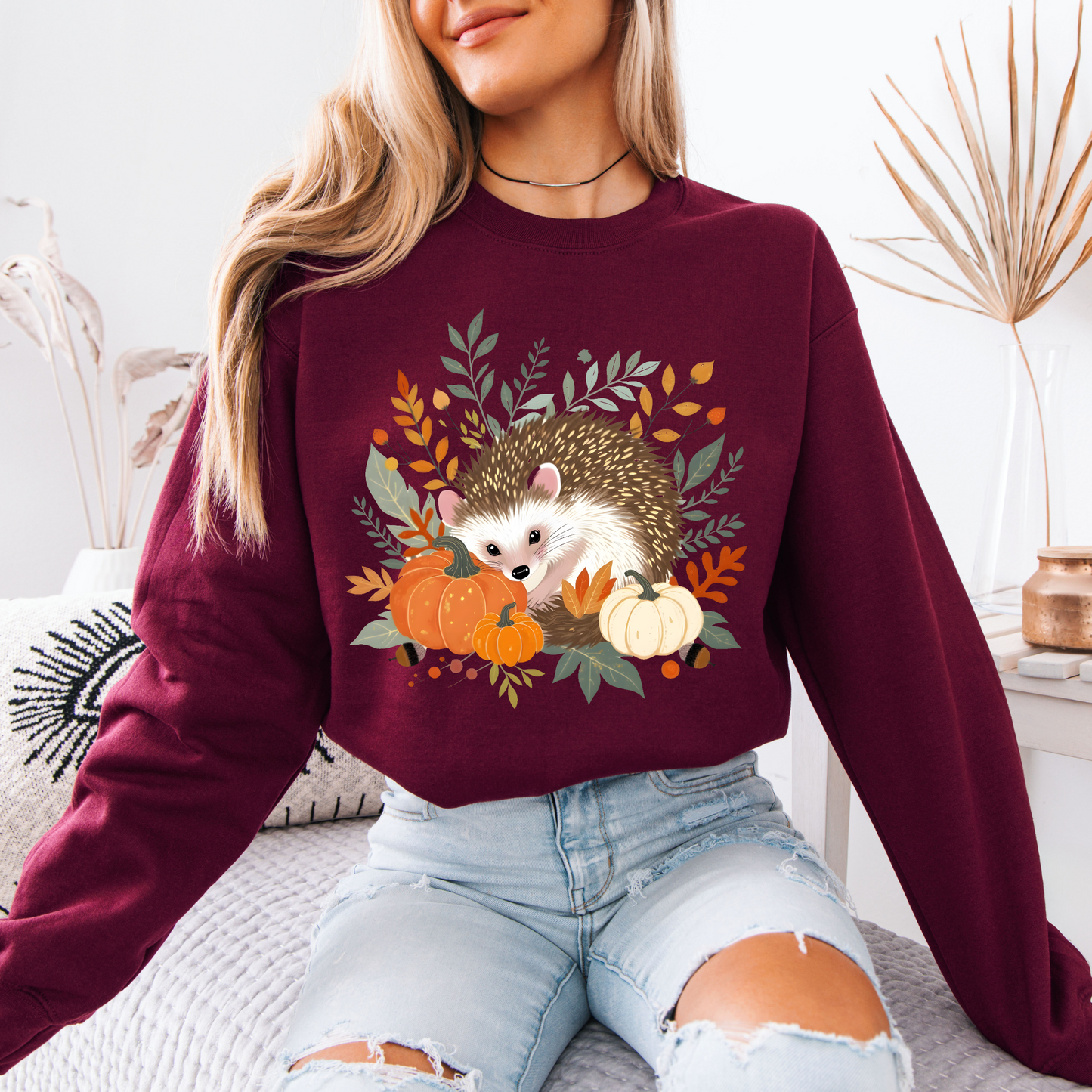 🍂 Forest Hedgehog Fall Vibes 🧡Cotton Sweatshirt