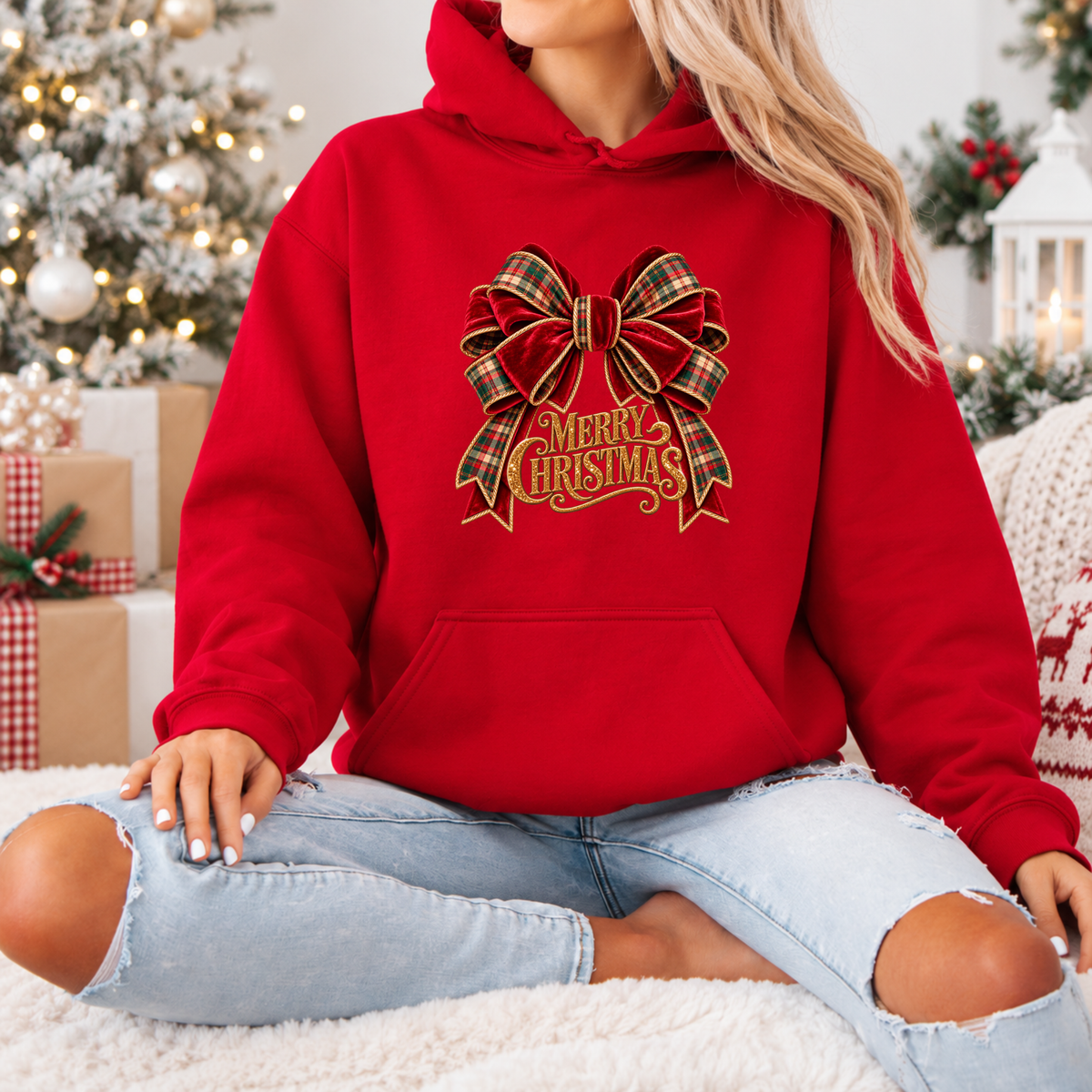 Christmas in Velvet & Tartan 🎀🎄✨ Premium Christmas Hoodie