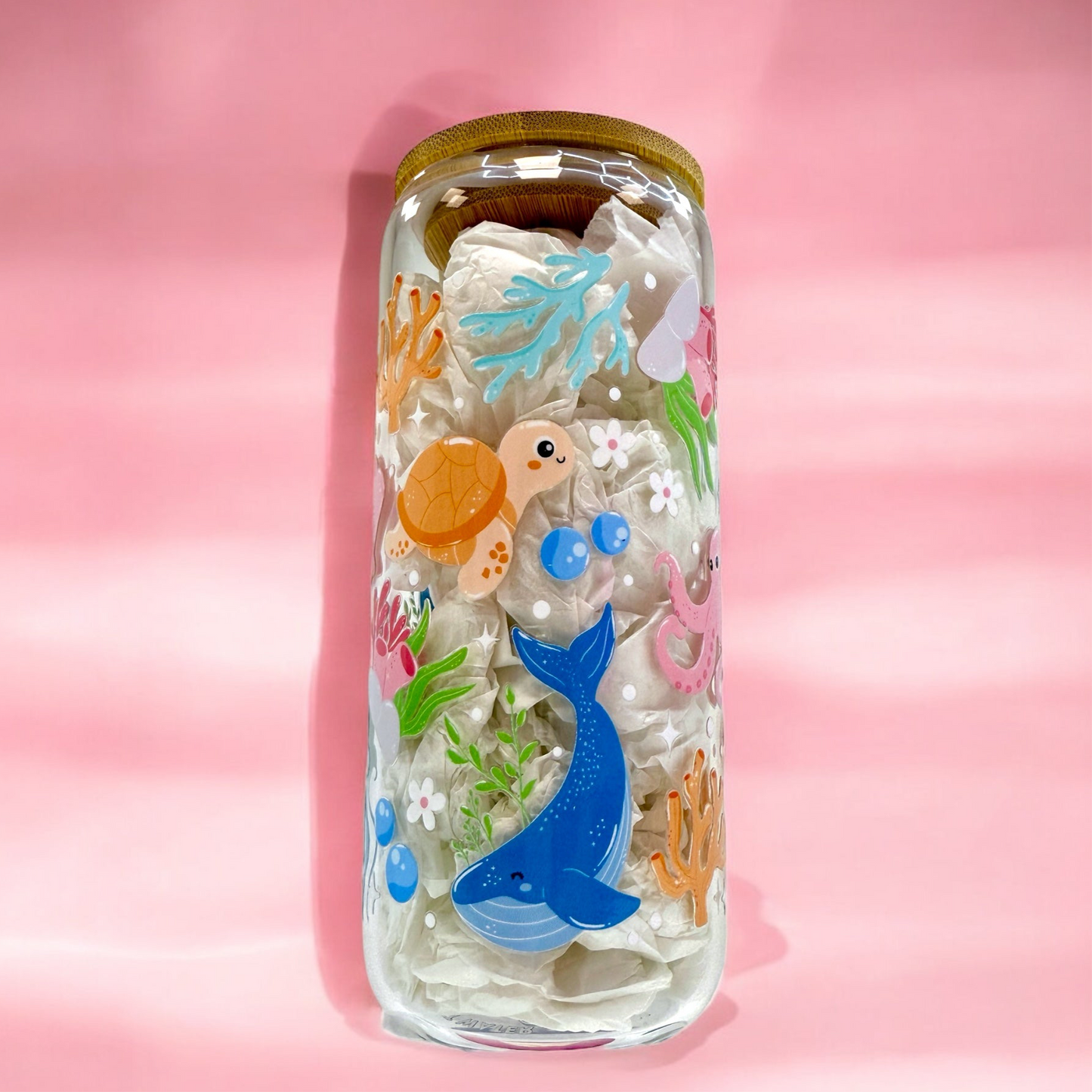 🌊🐢 “Under the Sea” 20oz Glass Cup🪸