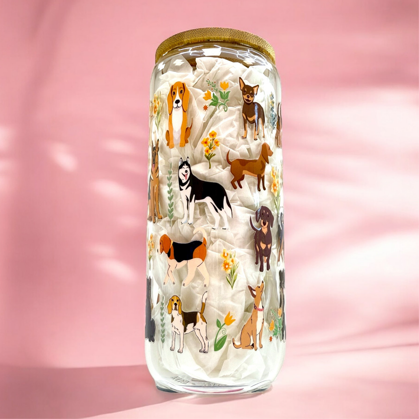 🐶 “Puppy Love” 20oz Glass Cup – Dog Lover Edition 🐾🌸