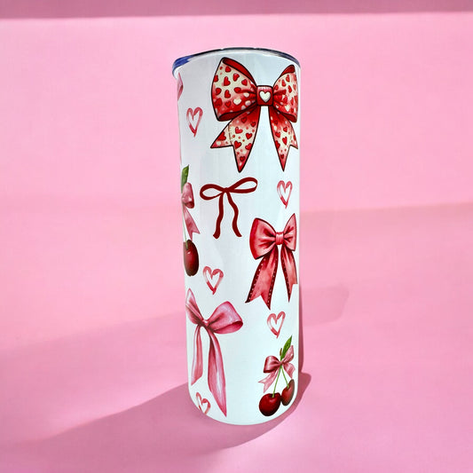 💕 Cherry Bow 20oz Tumbler with Lid & Straw 🍒🎀