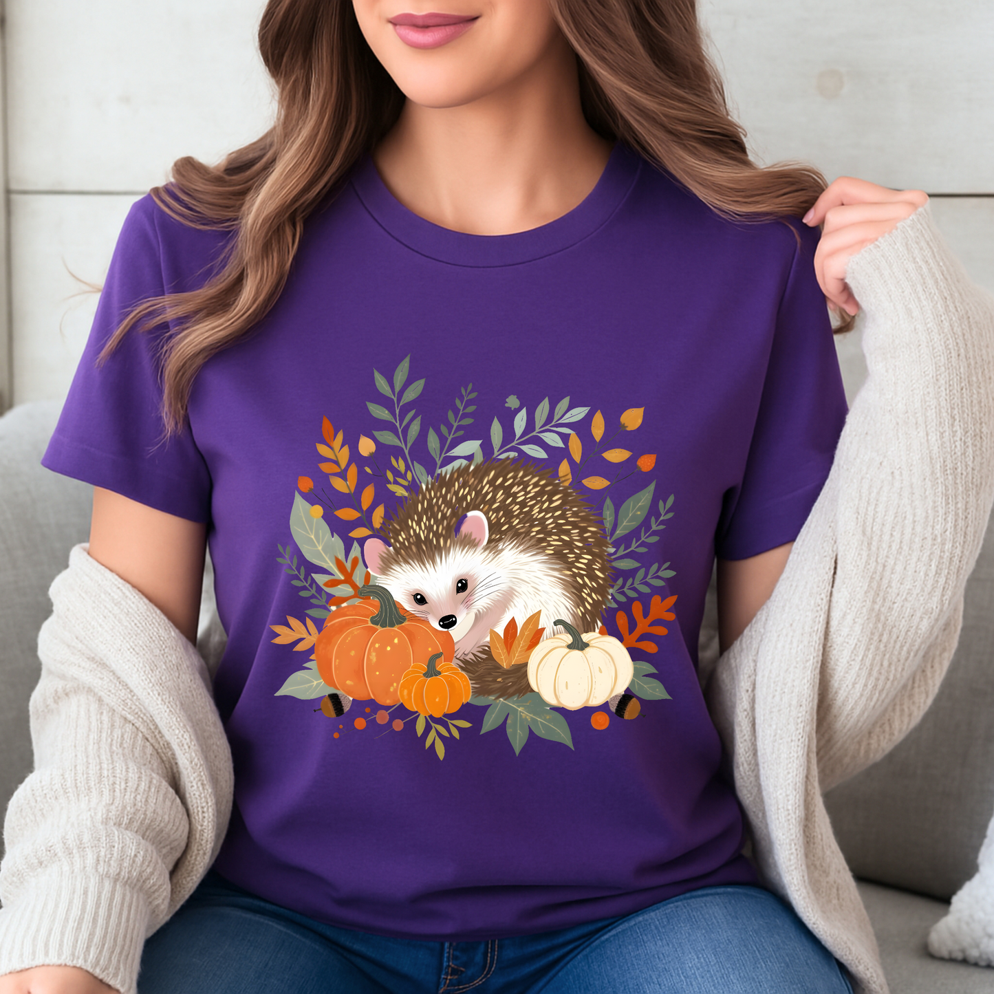 🧡 Cute Hedgehog Fall Vibes T-Shirt 🍁 100% Organic cotton