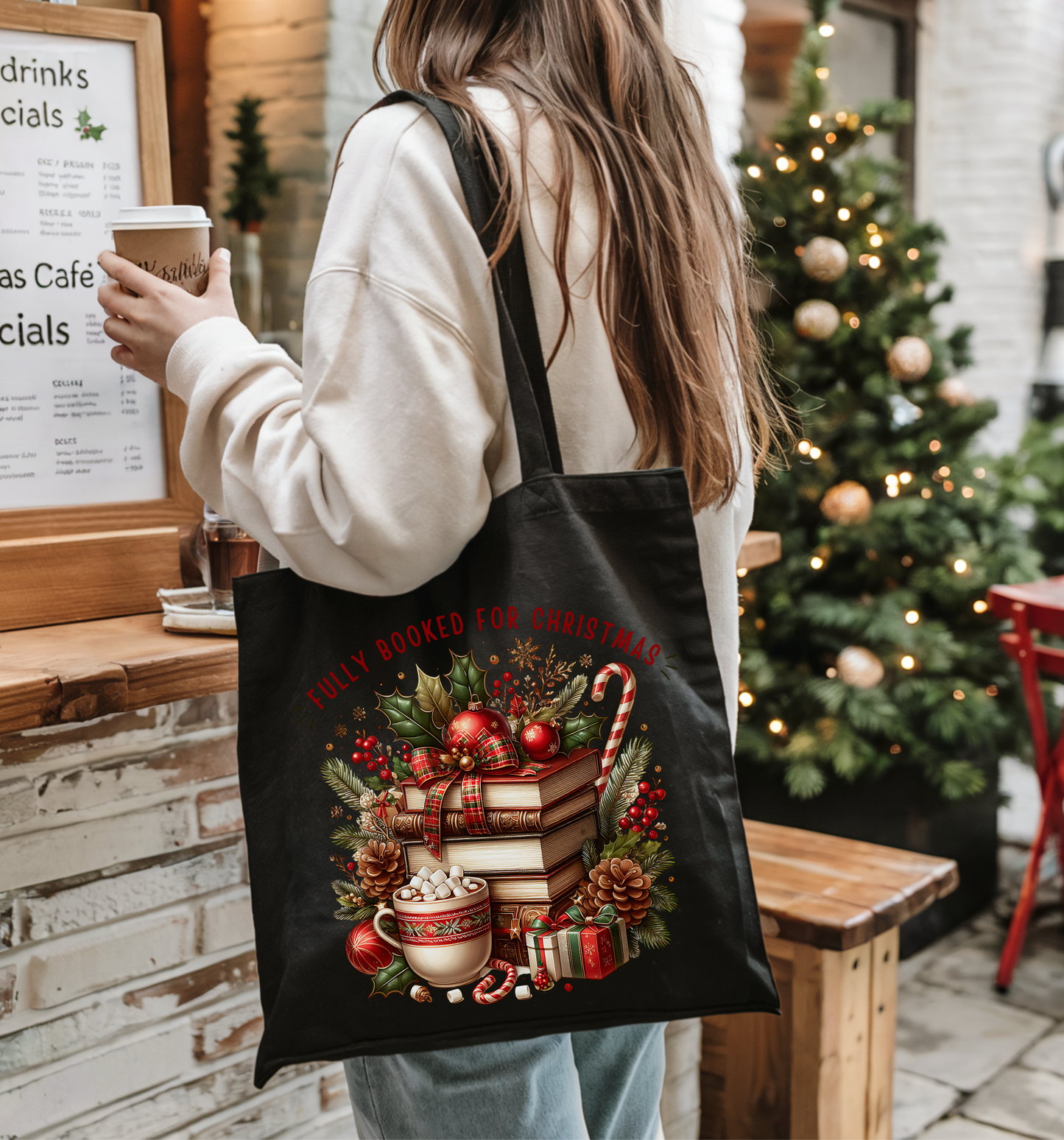 🎄 Plaid & Pages Christmas ☕ Tote Bag 100% Organic Cotton
