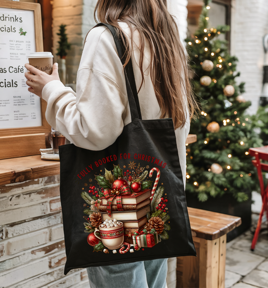 🎄 Plaid & Pages Christmas ☕ Tote Bag 100% Organic Cotton