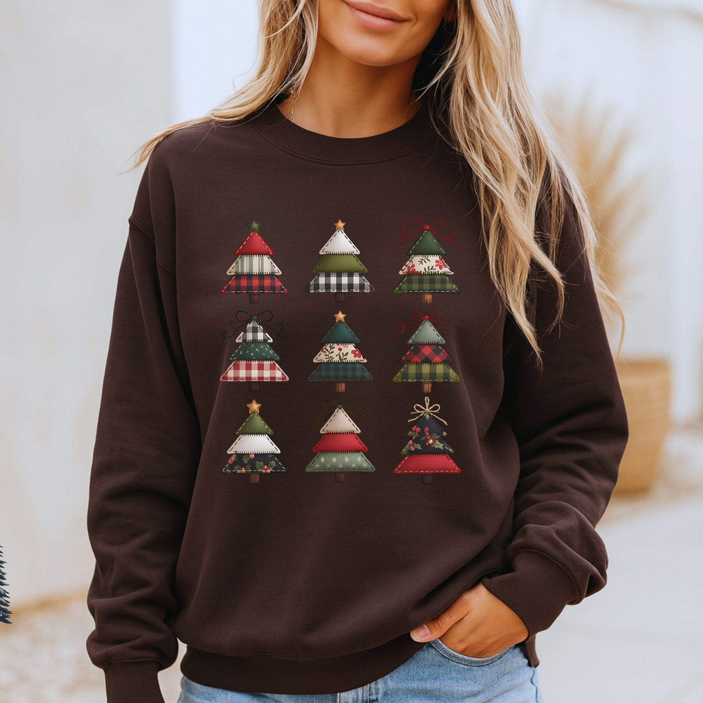 🧵 Stitched Christmas Trees🎄 Organic Cotton Sweatshirt