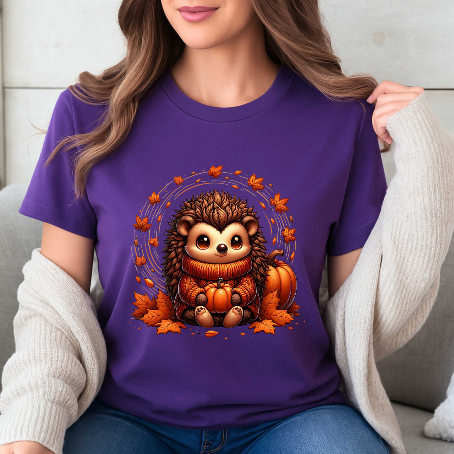 🧡 Autumn Vibes Hedgehog Tee 🍁🎃☕ 100% Organic cotton