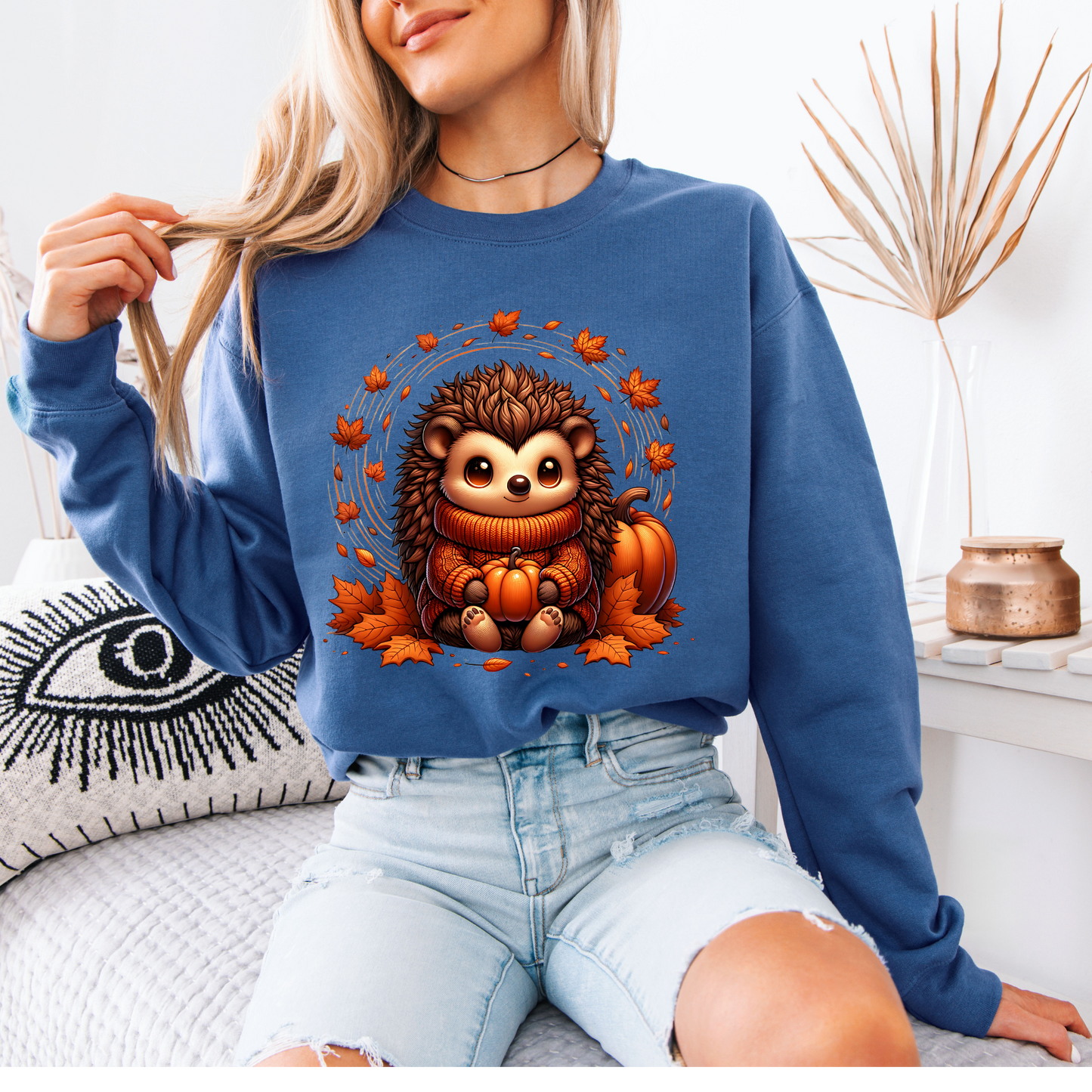 🎃🦔 Cute Cozy Hedgehog Fall 🍂Cotton Sweatshirt