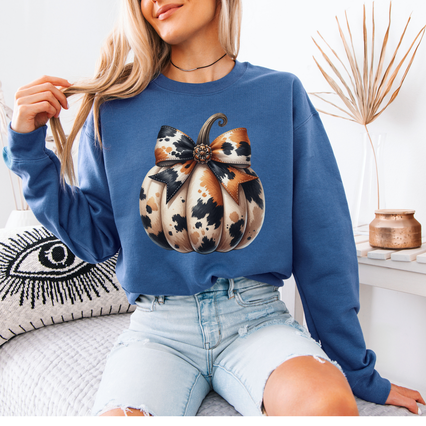 Cow hide Pumpkin Organic Cotton Crewneck Sweatshirt