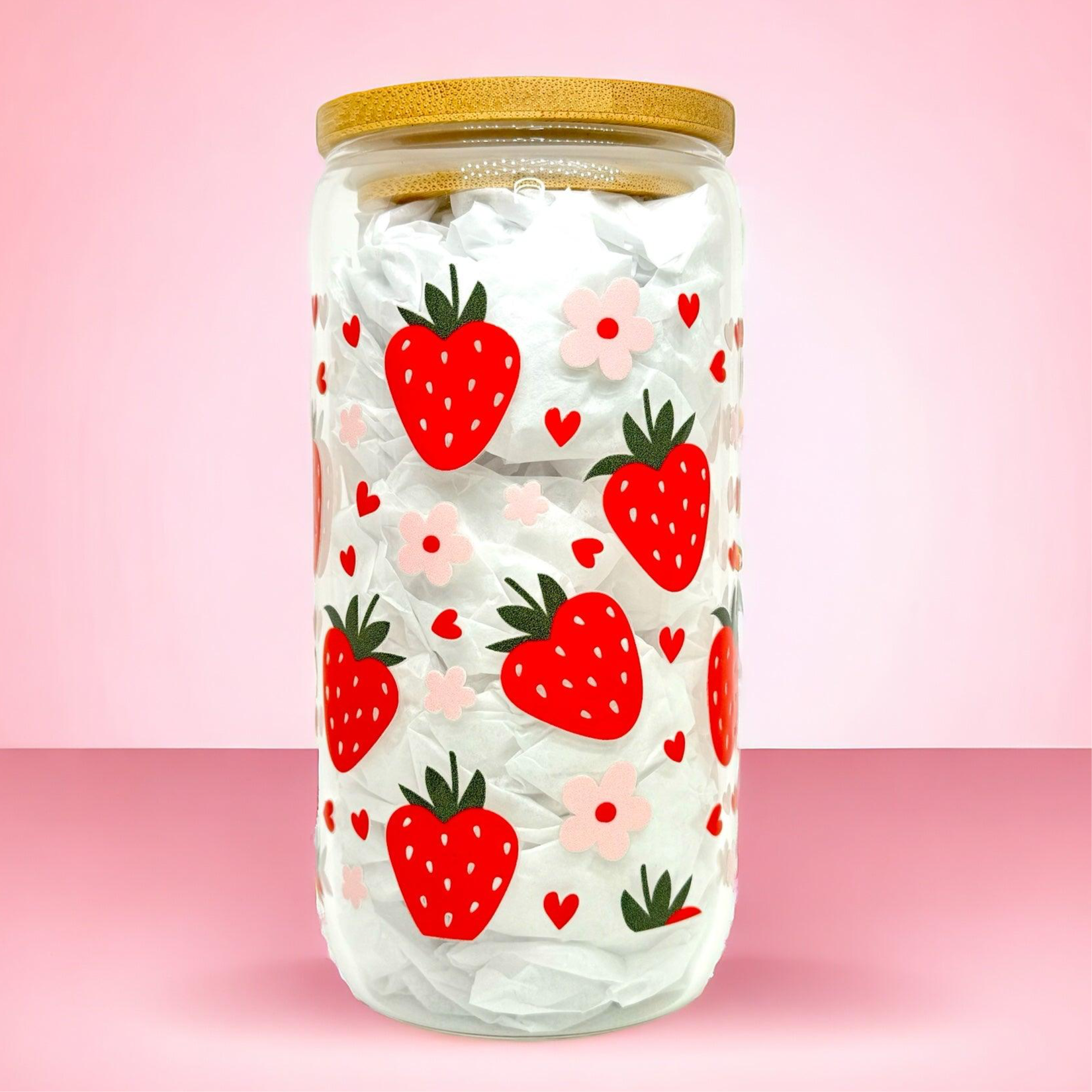 Strawberry Floral 16oz (455ml) Iced Coffee Glass Cup