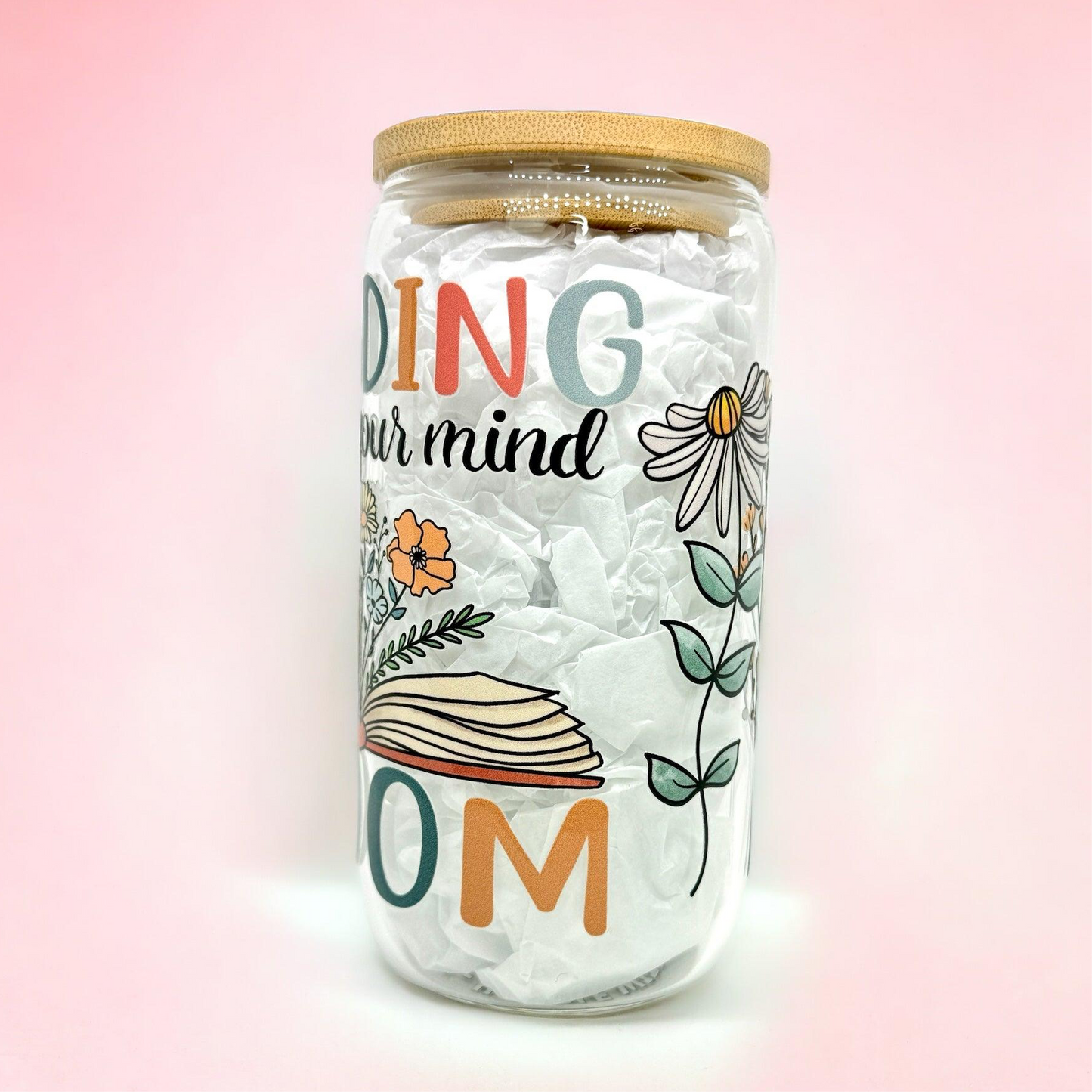 ‘Reading Helps Your Mind Bloom’16oz (455ml) Iced Coffee Glass Cup
