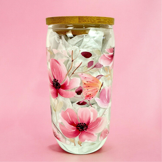 Flower Pink 16oz (455ml) Iced Coffee Glass Cup