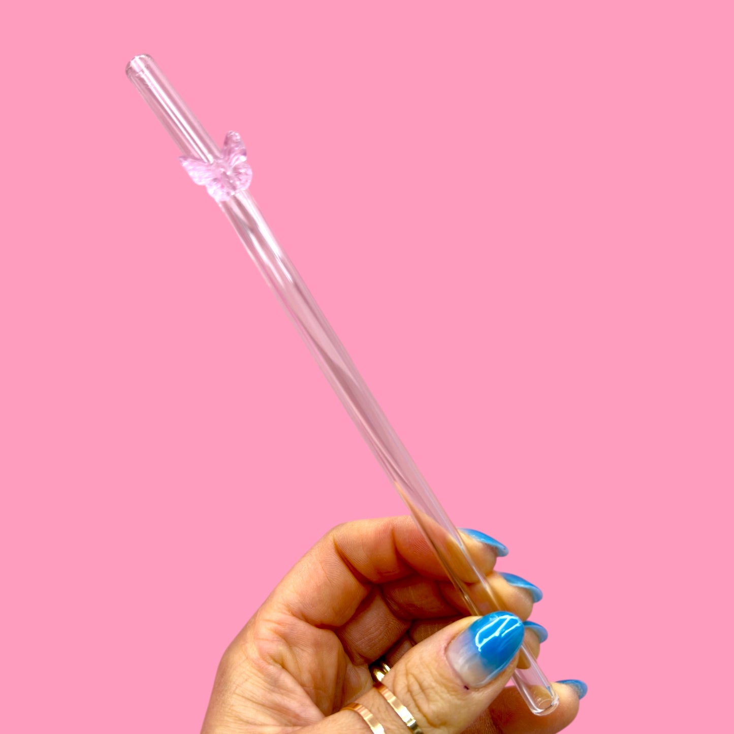 Blush Butterfly Glass Straw 🦋💖🌿