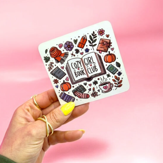 Cozy Girl Book Club Coaster 📚☕🍂
