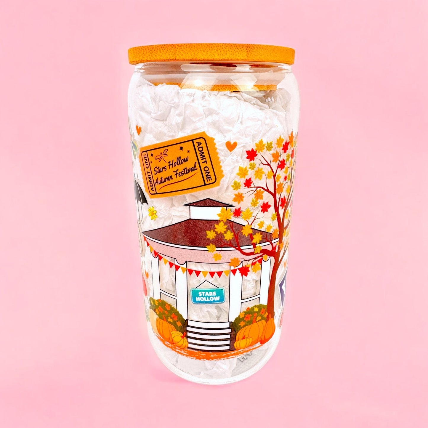 ☕ Gilmore Girl 16oz Glass Can with Bamboo Lid & Straw 🍁✨