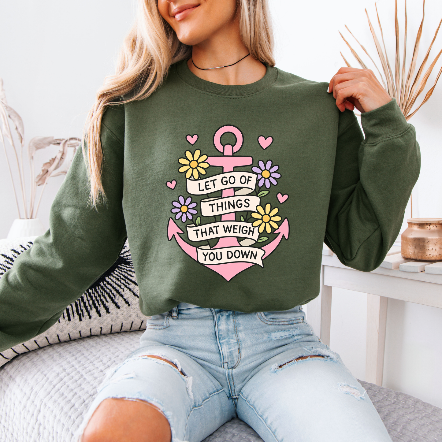 🌸 Anchor Your Peace – Let Go Graphic Sweatshirt ⚓💖