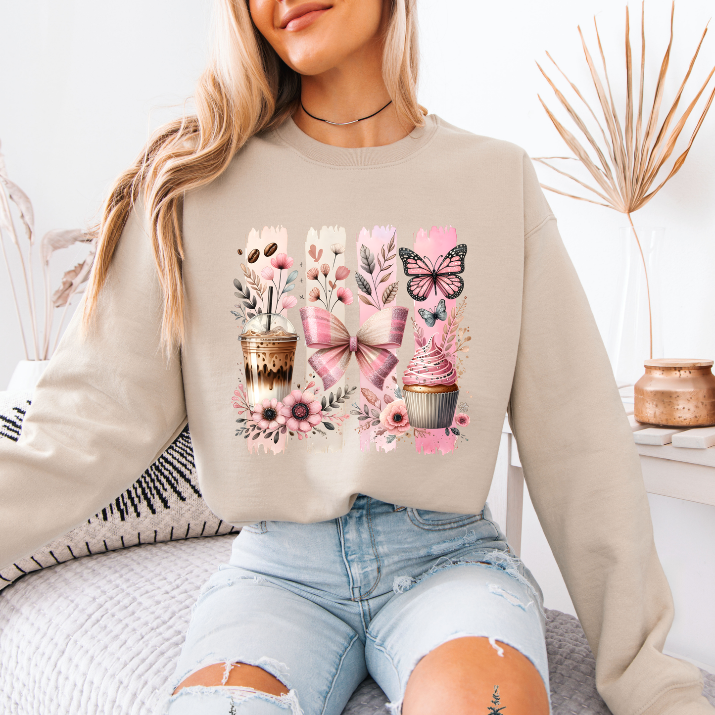 🩷☕ Coquette Coffee & Cupcake Sweatshirt 🎀🦋