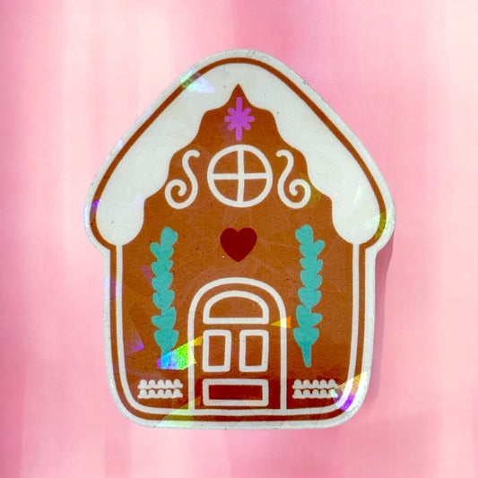 🏠 Gingerbread House Holographic Sticker 🍬✨