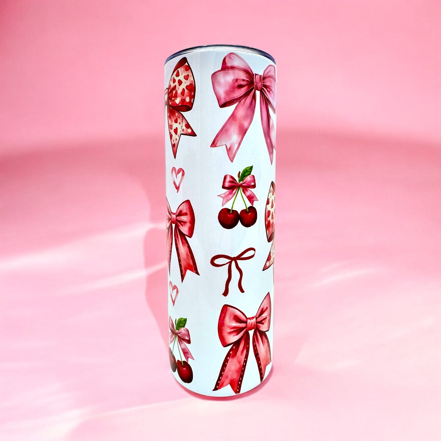 💕 Cherry Bow 20oz Tumbler with Lid & Straw 🍒🎀