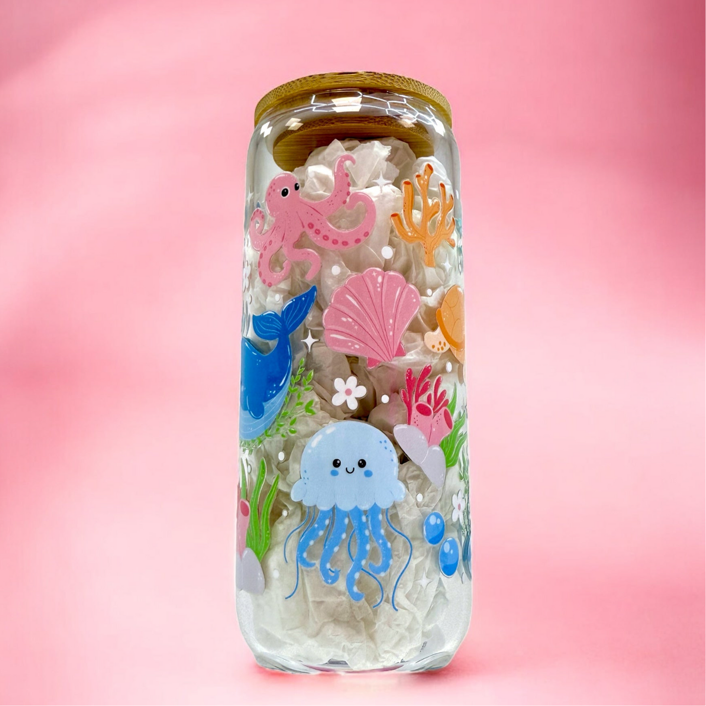 🌊🐢 “Under the Sea” 20oz Glass Cup🪸