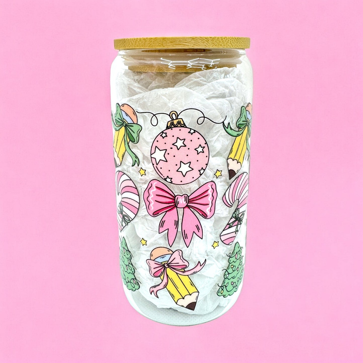 🎀 Pink Christmas Treats 16oz Glass Cup