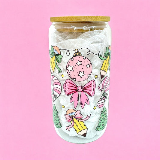 🎀 Pink Christmas Treats 16oz Glass Cup
