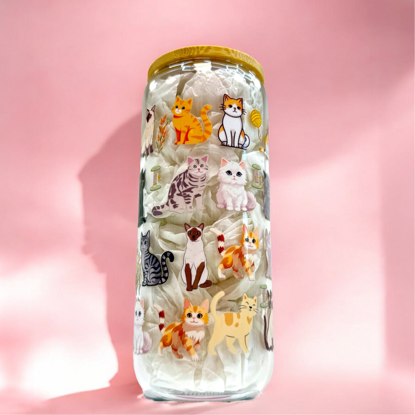 🌸 Meow & Sip – 20oz Cat Lovers Glass Cup 🐾