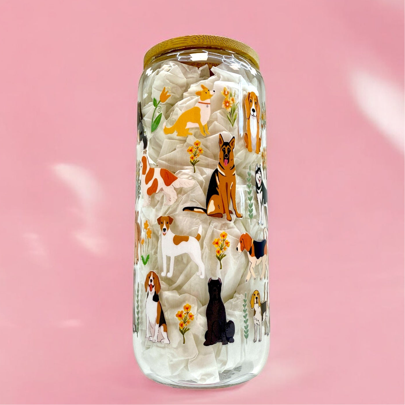🐶 “Puppy Love” 20oz Glass Cup – Dog Lover Edition 🐾🌸