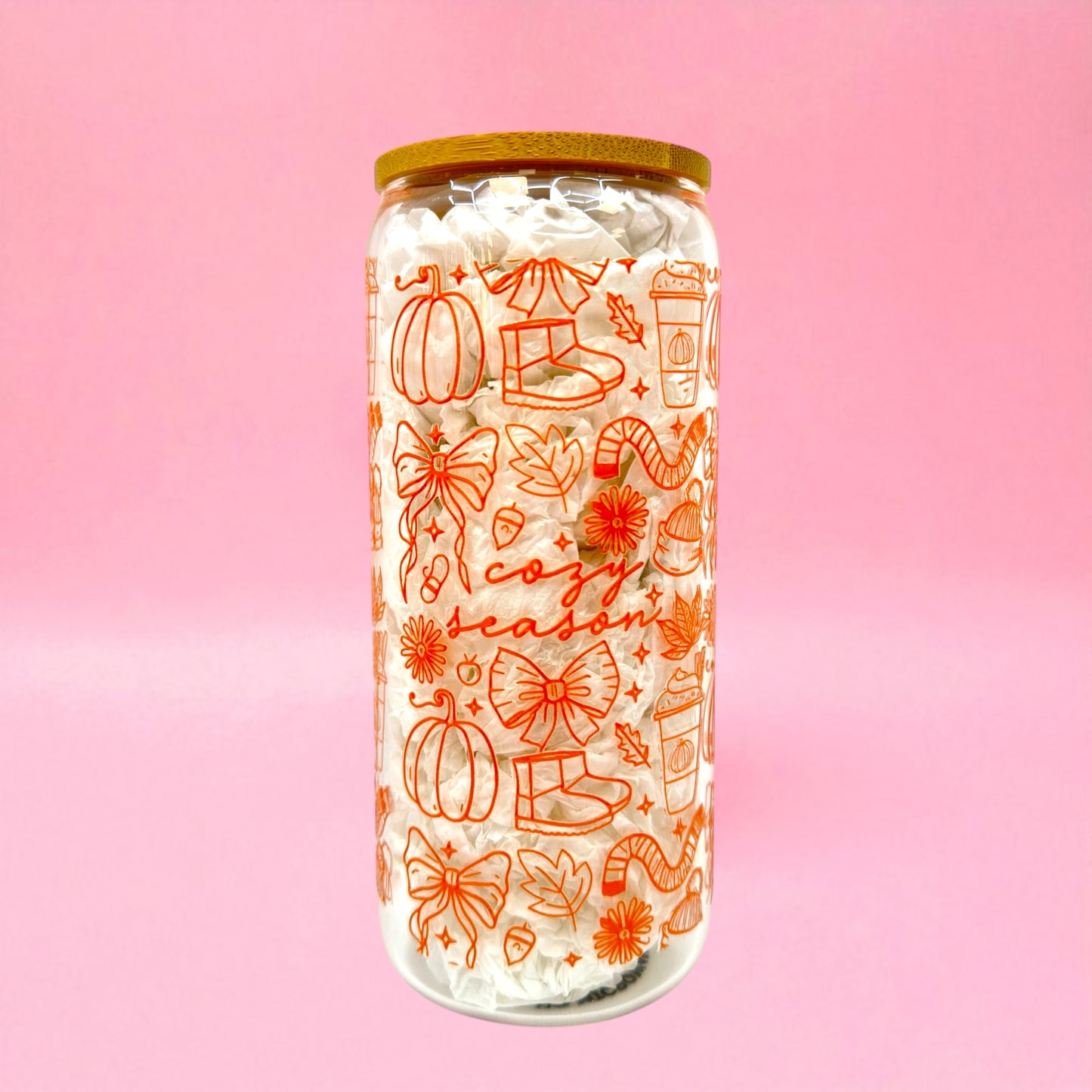 🍂 Cozy Season 20oz Glass Can with Bamboo Lid ☕✨