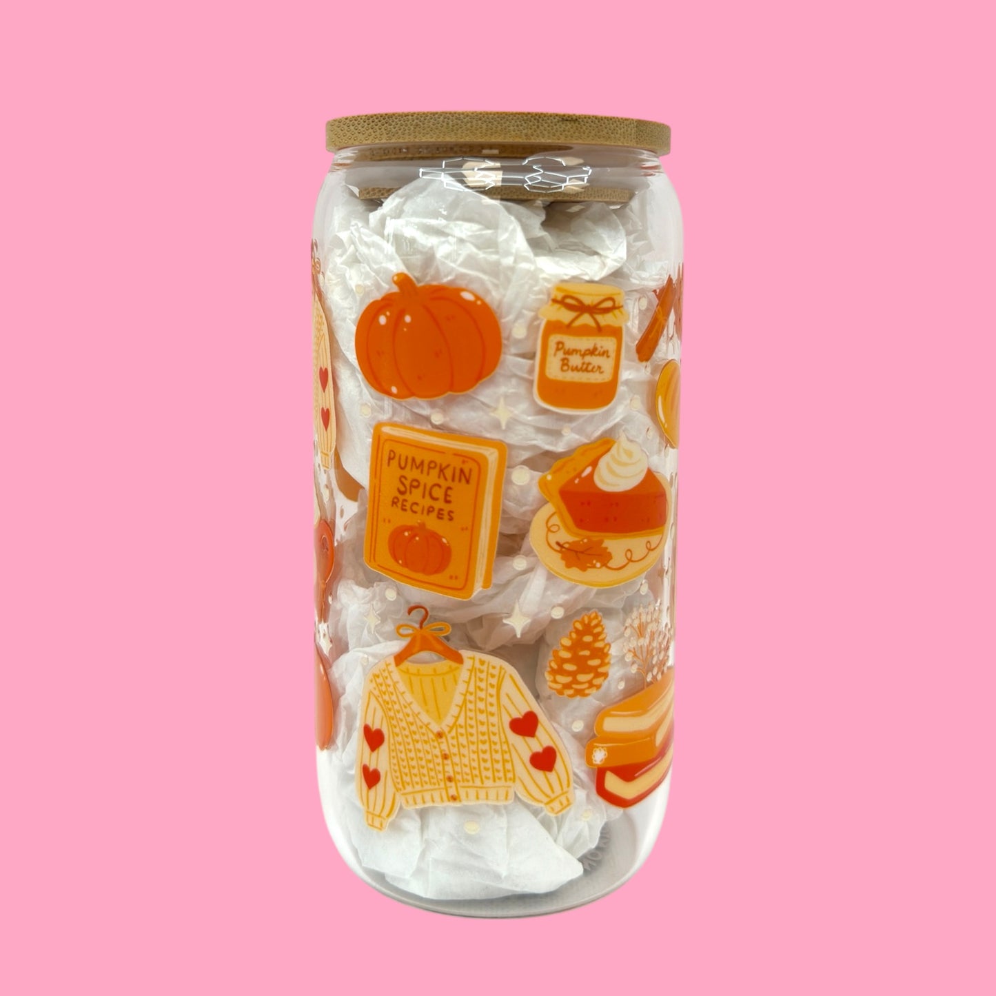 🍂 Cozy Fall Vibes – 16oz Glass Cup with Bamboo Lid 🍁