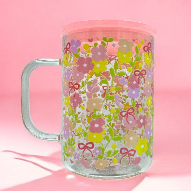 Blossom Bloom 16oz Glass Mug ✨🌸☕ | Double-Sided Floral Stickers