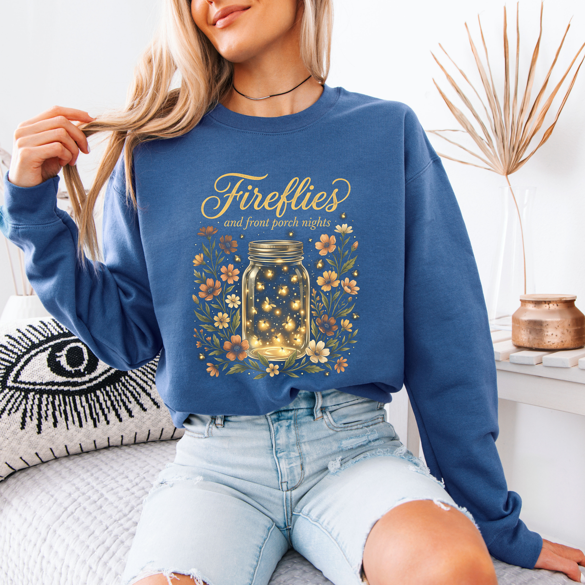 ✨🐞 Fireflies & Front Porch Nights Cozy Sweatshirt 🌙🌼💛