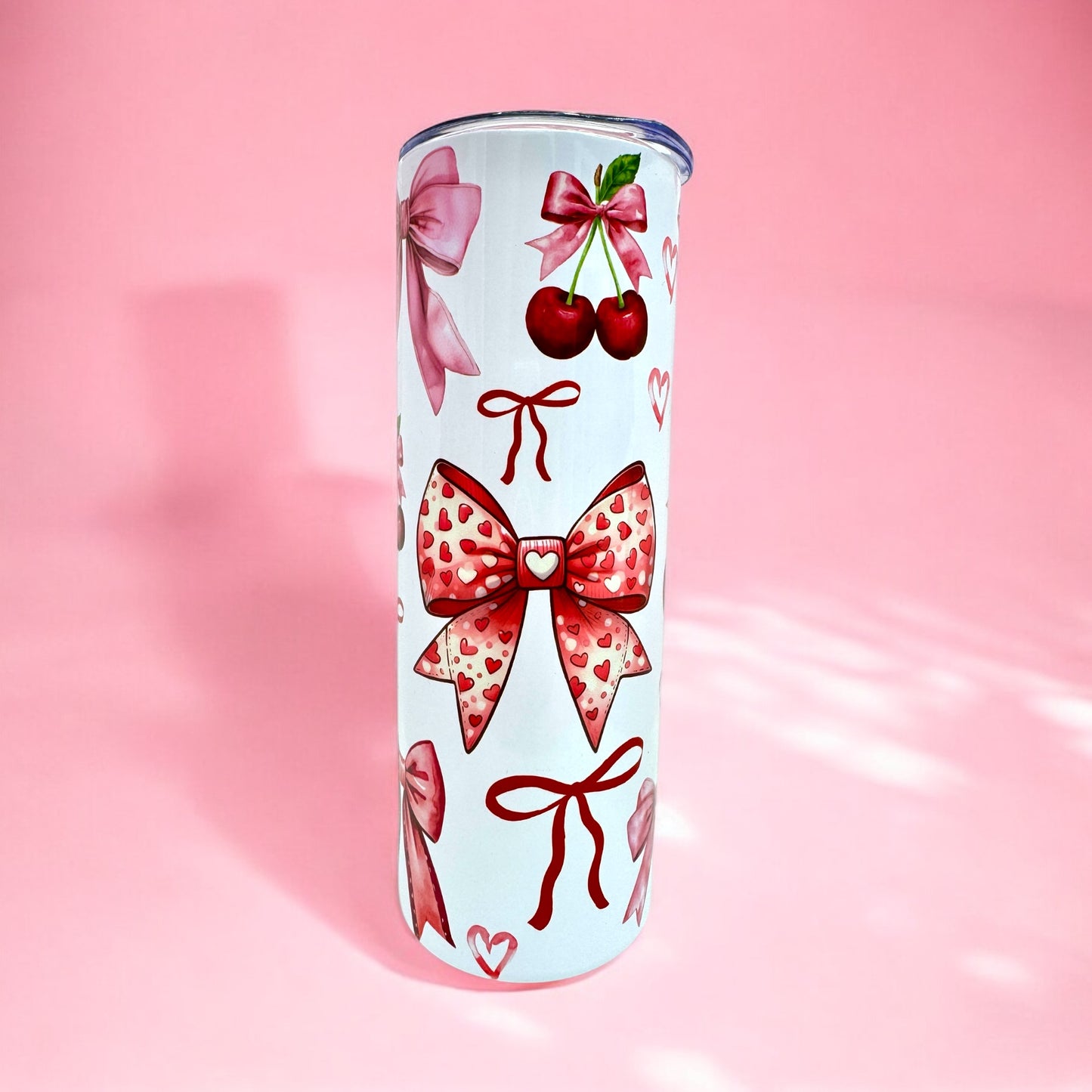 💕 Cherry Bow 20oz Tumbler with Lid & Straw 🍒🎀