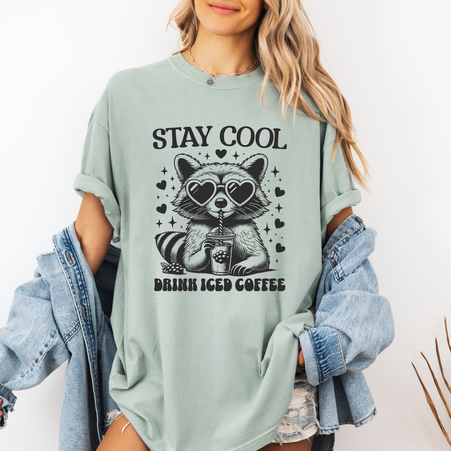 ☕🐾 Stay Cool Raccoon Tee | Drink Iced Coffee Vibes 🧊💖