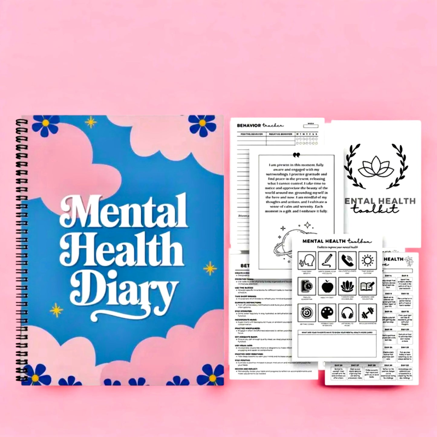 🧠💖 Mental Health Diary – Daily Check-In & Self-Care Journal 🌈✨