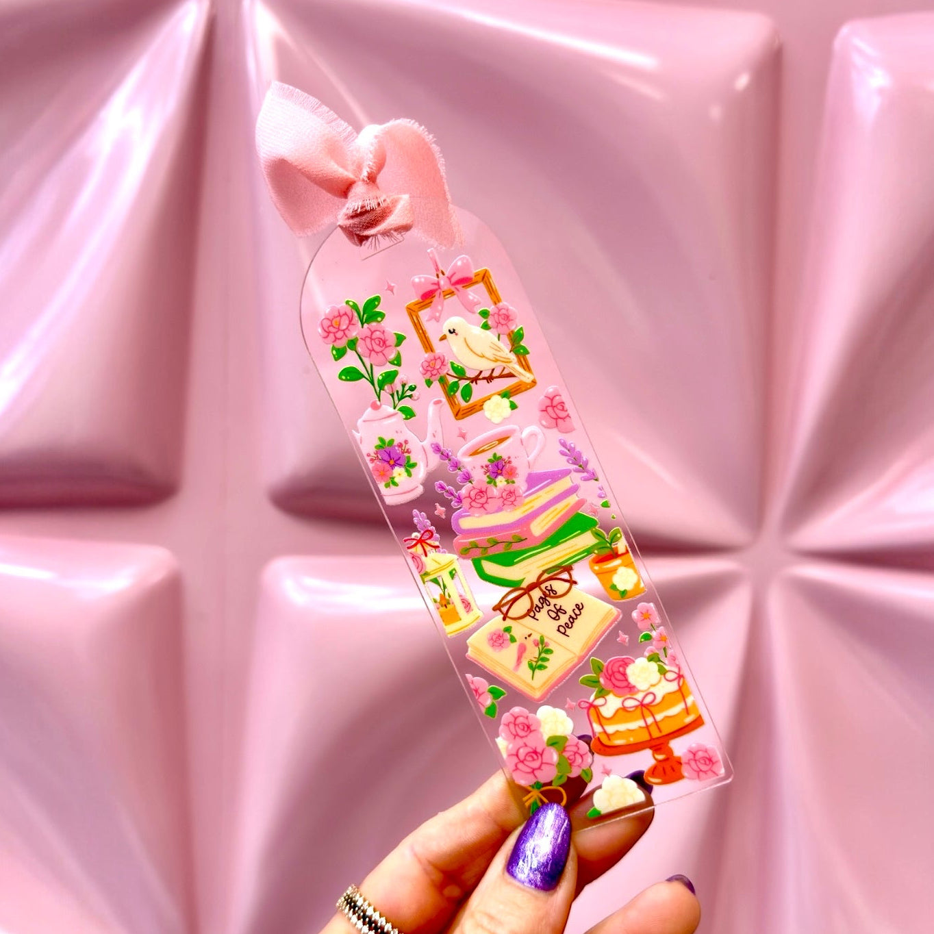 🌸✨ Blush Garden Tea Party Acrylic Bookmark ✨📖