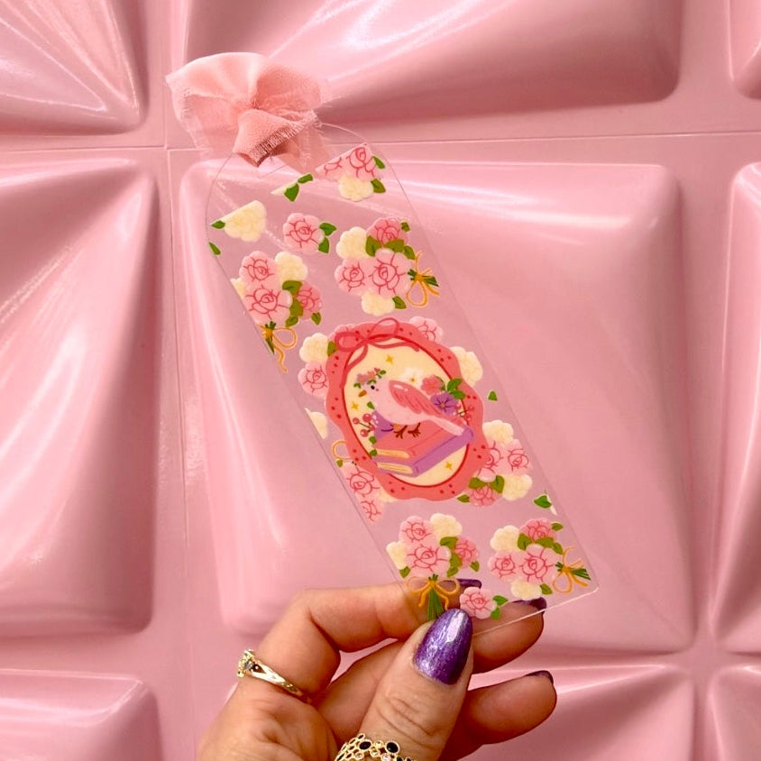 🌸 Vintage Bloom Bird Acrylic Bookmark 🐦📚✨